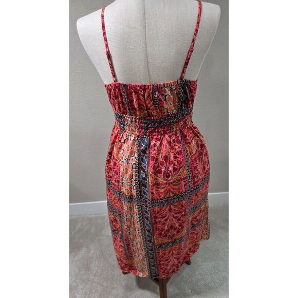 Old Navy Womens Floral Boho Sundress L Strappy Sleeveless Elastic Waist Red & Or - Picture 5 of 6